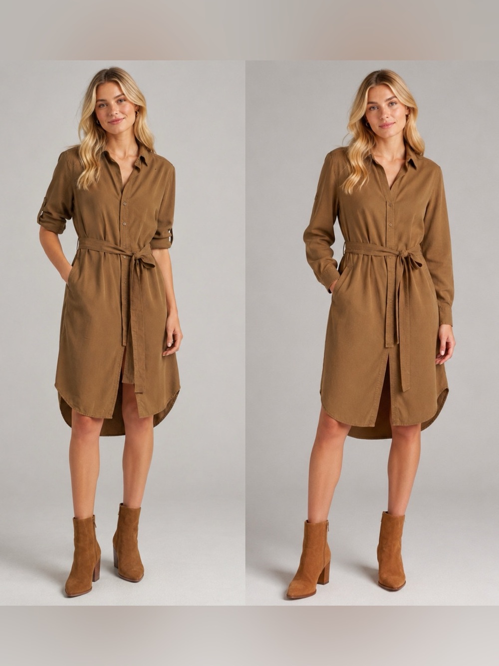 Rowan 100% Tencel Brown Belted Shirt Dress Size Small 25866